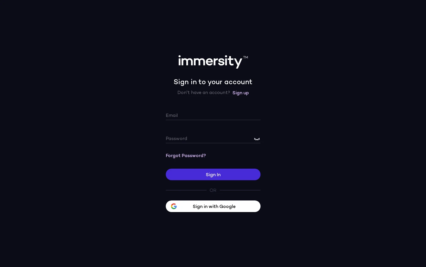 Immersity Account 页面快照
